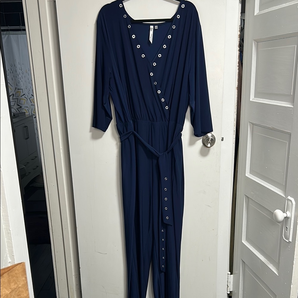 Navy Jumpsuit with Silver Accents